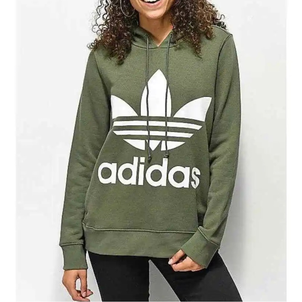 Adidas Women’s Green Trefoil Hoodie Sweatshirt Size Small